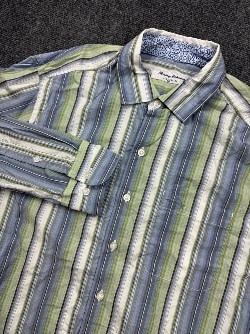 Tommy Bahama Shirt Mens Small Blue Green Striped Button Up Long Sleeve